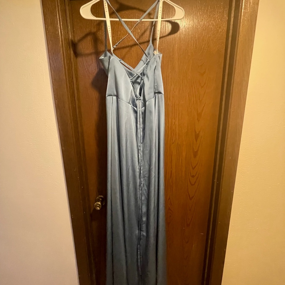 Azazie Mei Backless Steel Blue Dress - Picture 4 of 6